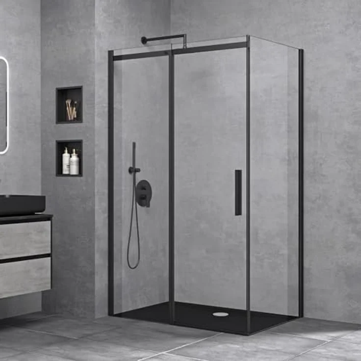 doporro Eckdusche Duschkabine Schiebetür 8mm ESG mit NANO R18, 100x70 cm, Schwarzes Einscheibensicherheitsglas – Bild 1