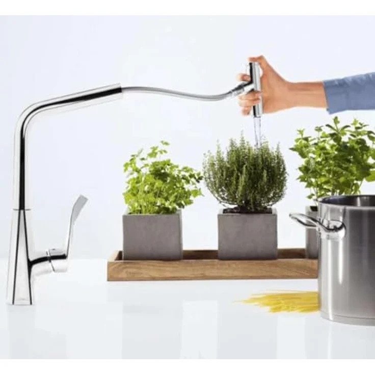 Hansgrohe Metris Select M71, Einhebel-Küchenmischer Select 320 2jet mit Ausziehbrause, sBox, Chrom, schwenkbar bis 150°, temperaturbegrenzbar, für Durchlauferhitzer geeignet – Bild 6