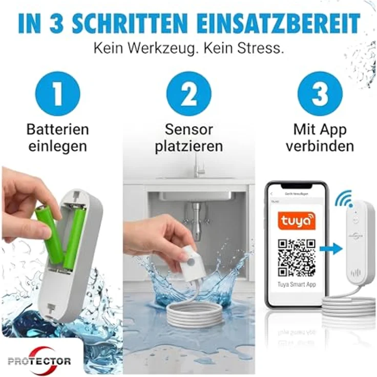 Protector WA-2 Wassermelder mit WLAN-Alarmweiterleitung und App-Steuerung, kompakt – Bild 5