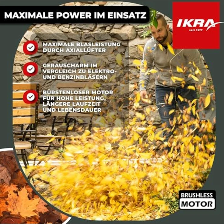 IKRA 36V Akku Laubbläser IB-LB 36, Blasgeschwindigkeit bis 215 km/h, kompatibel mit Bosch, variabel einstellbar, ergonomisch, grau – Bild 4