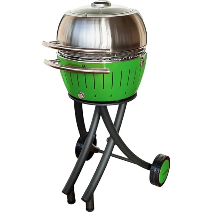 LotusGrill XL Gartengrill Set Limettengrün - Grillwagen mit XL Edelstahlhaube, Thermometer und Sichtglaseinsatz