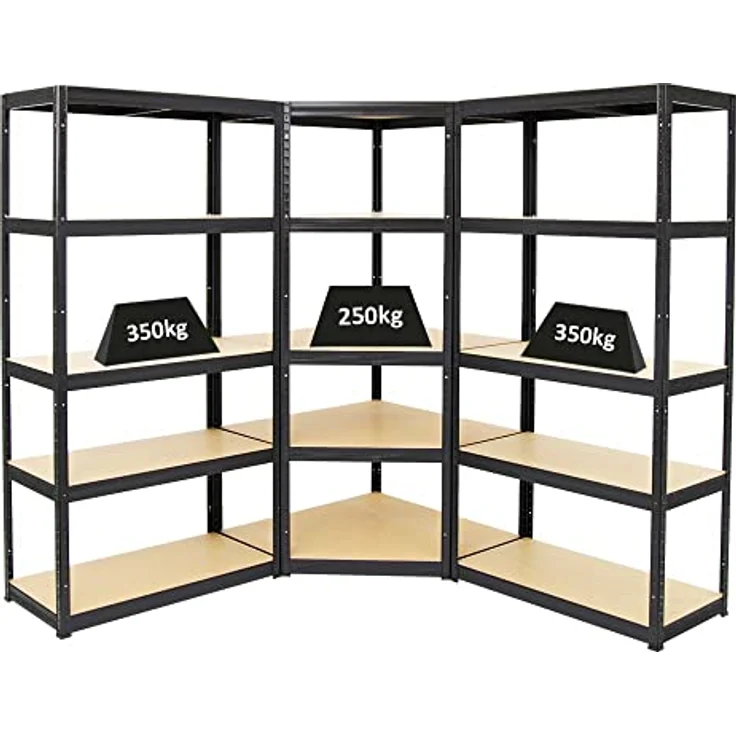 Proregal Eckregal Mega Deal + 2x Schwerlastregal Slim Elephant S, 5 Böden, Traglast 250 kg pro Boden, pulverbeschichtet, Steckmontage, H180 x B90 x T45 cm – Bild 1