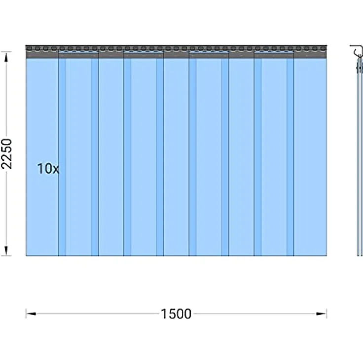 Zettl GmbH PVC Streifenvorhang Lamellen 2x200mm Höhe 2,25m x Breite 1,50m, fertig vormontiert, verzinkt, Stallvorhang, PVC Lamellenvorhang, transparent – Bild 2