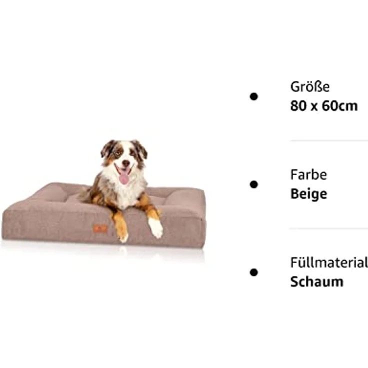 Knuffelwuff orthopädisches Hundebett Sofia M-L 80 x 60cm Beige - Hundekissen für große, mittelgroße und kleine Hunde - Waschbar – Bild 4