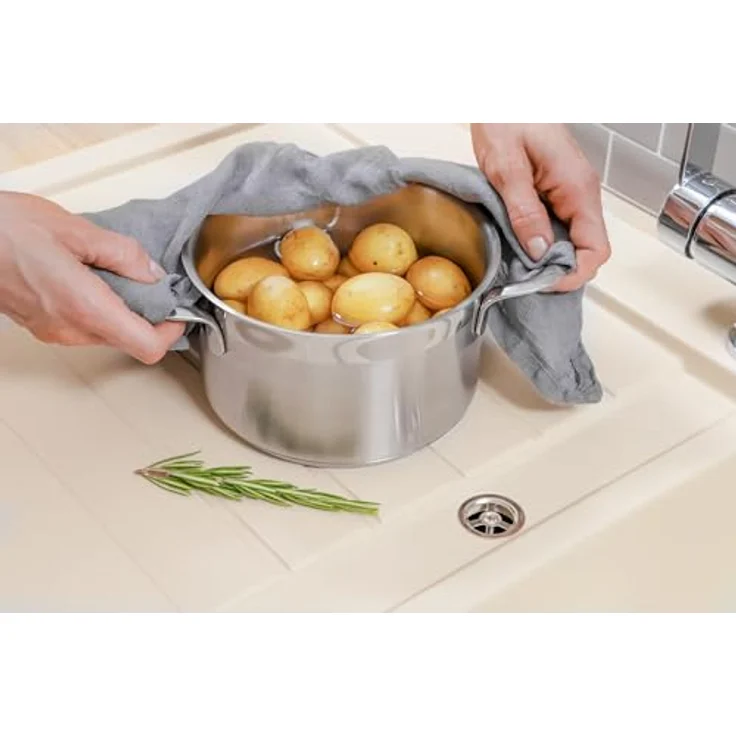 Respekta Austin Massivgranit Spüle 86 x 50, hitzebeständig, 1 Becken, abgeschrägte Abtropffläche, für Unterschränke ab 45 cm, Vanille – Bild 5