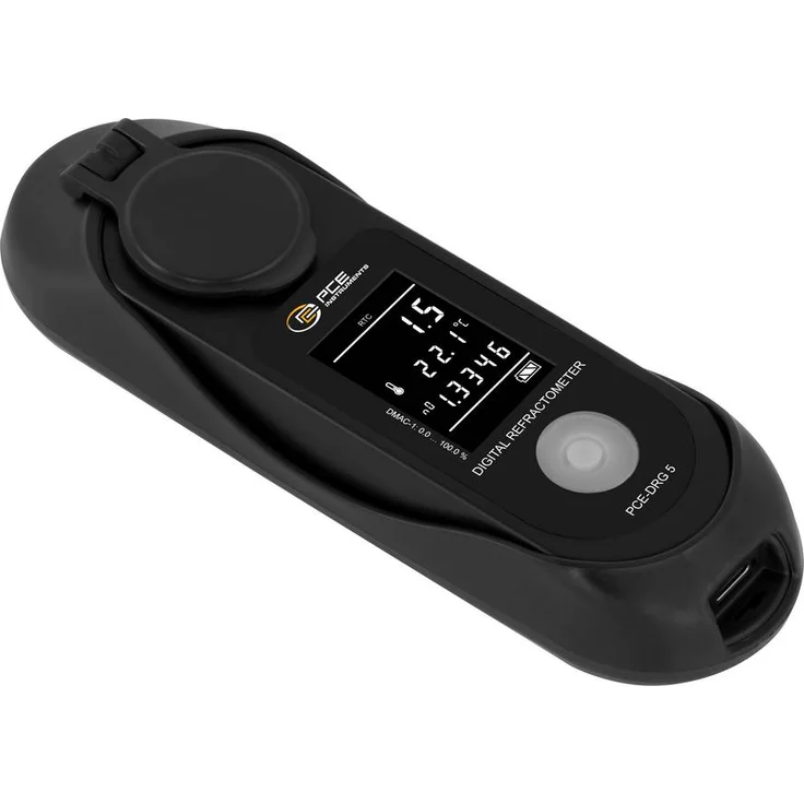 PCE Instruments PCE-DRG 5, Digitales Refraktometer zur Messung von Dimethylacetam in wässrigen Medien, Edelstahlring, inklusive Kunststoff-Etui und Pipette