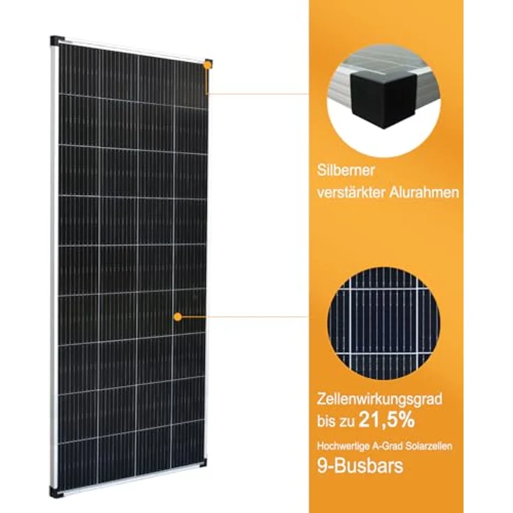 enjoy solar Solarmodul ES180M36, Monokristallin PERC 12V/180W mit hoher Effizienz für Garten und Wohnmobil, silberner Rahmen – Bild 3