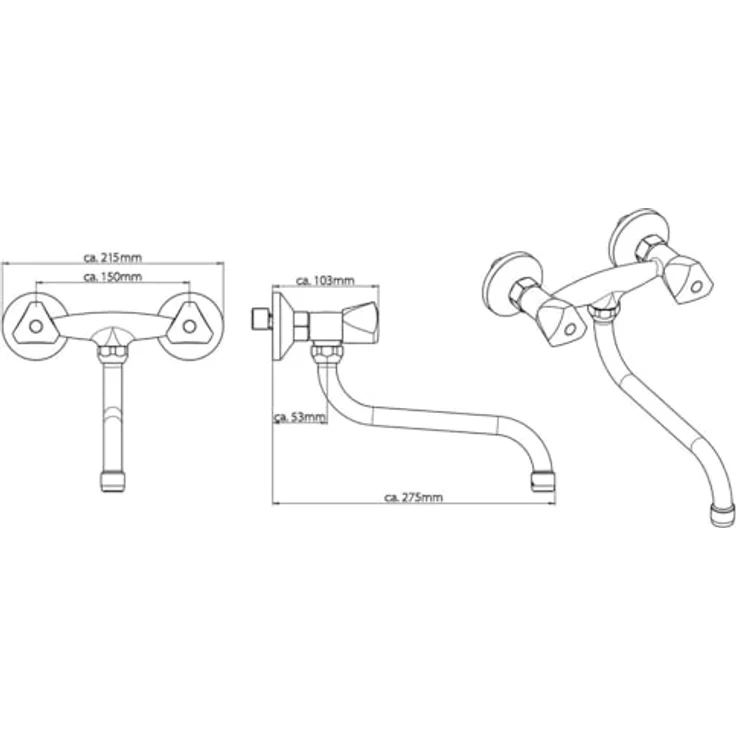 Schütte CESTI Spültischarmatur, schwenkbarer Wasserhahn für Wandmontage mit keramischen Ventiloberteilen, Chrom – Bild 4