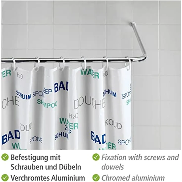 WENKO Winkelduschstange für Badewannen & Duschtassen, 3 verschiedene Kombinationsmöglichkeiten, zum Bohren – inkl. Befestigungsmaterial, aus rostfreiem & langlebigem Aluminium, Chrom – Bild 2
