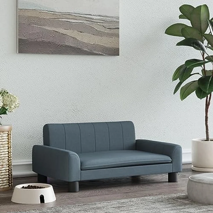 vidaXL Hundebett, Hundekissen mit weicher Polsterung, Hundesofa für kleine Hunde, Dunkelgrau Stoff – Bild 2