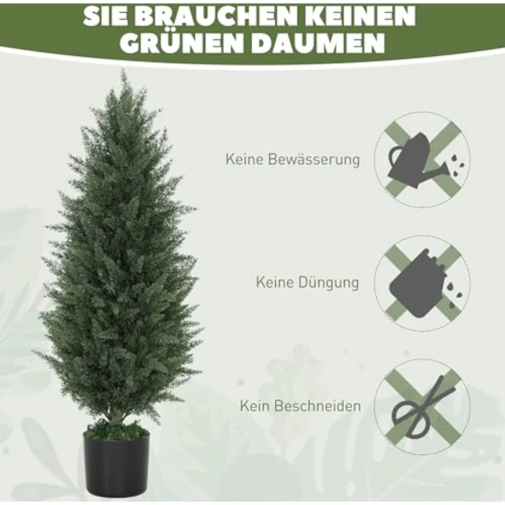 HOMCOM Künstliche Zypresse 2er-Set, UV-beständige Kunstpflanze 90 cm im Topf für Innen- und Außenbereich, naturgetreues Zypresse-Design – Bild 4
