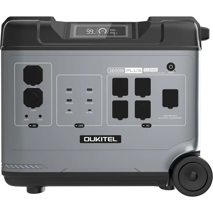 OUKITEL P5000E Plus Powerstation, 5120Wh LiFePO4, 3600W Solargenerator, Schuko, App-Steuerung, ideal für Camping und Notstromversorgung
