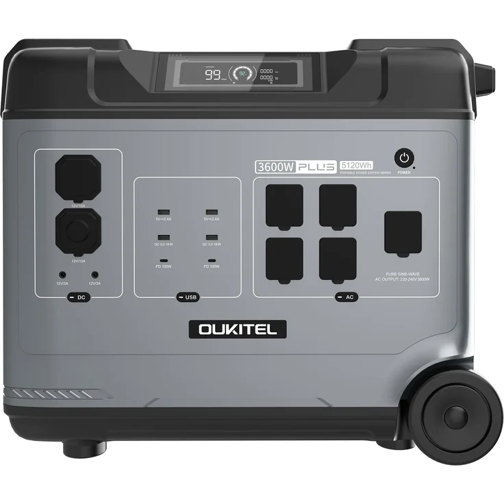 OUKITEL P5000E Plus Powerstation, 5120Wh LiFePO4, 3600W Solargenerator, Schuko, App-Steuerung, ideal für Camping und Notstromversorgung