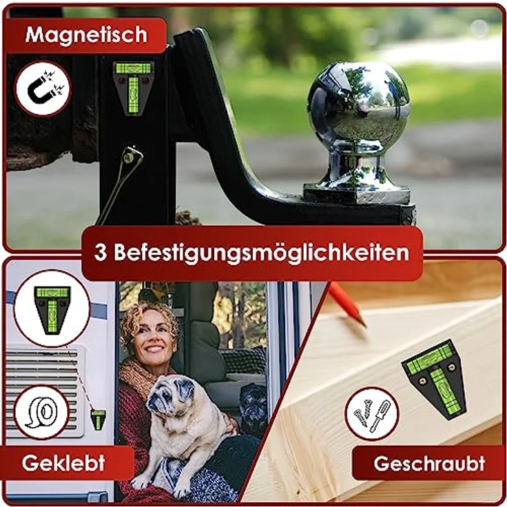 WEIDEBACH® Mini Wasserwaage schwarz, Magnetisch, bruchsicher und robust für Wohnmobil und Camping, Kreuzwasserwaage – Bild 5