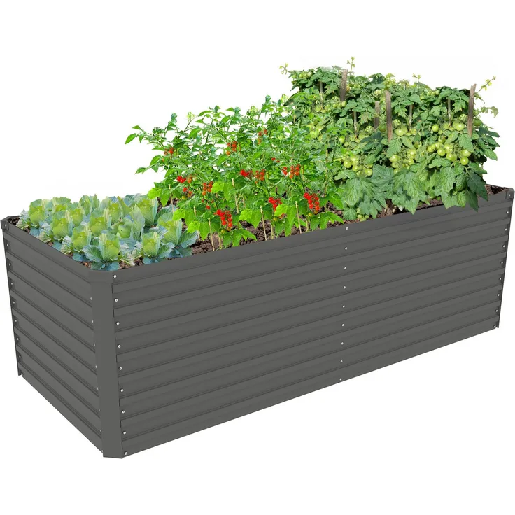 KONIFERA Hochbeet Emmy, bodenloses Gartenbeet aus hellgrauem verzinktem Stahl, mit Verstrebungen für erhöhte Stabilität, 190x80x60 cm