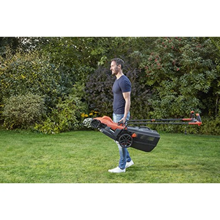 Black+Decker Elektro-Rasenmäher mit Fahrradlenker-Griff - 1.400W, 34cm Schnittbreite, 6-fach Höhenverstellung, 40l Grasfangbehälter, ideal für mittlere Gärten - BEMW461BH – Bild 5