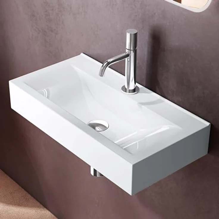 doporro Waschbecken Aufsatzwaschbecken Hängewaschbecken 60cm Keramik weiß inkl. Nano-Versiegelung Brüssel118g – Bild 2