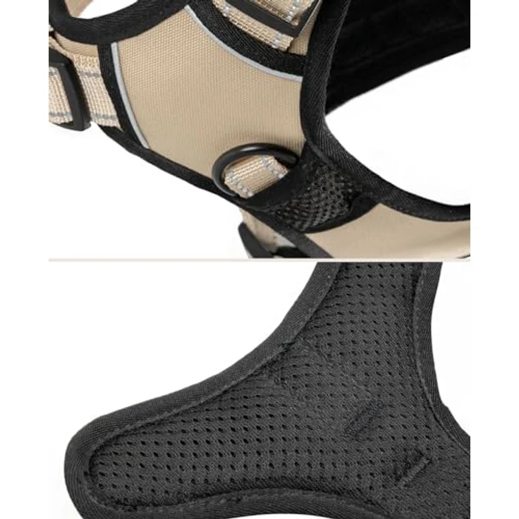 lionto Hundegeschirr gepolstert aus Nylon, Größe M, reflektierend mit 2 Ringen & 4 Einstellgurten, beige – Bild 5