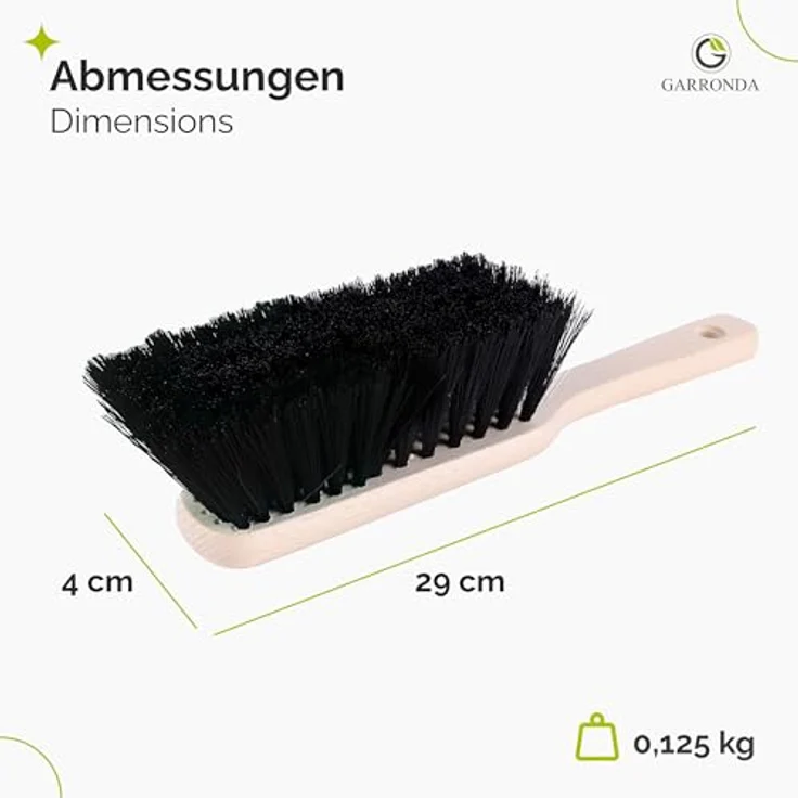 Garronda GD-0011, Handbesen 2er Pack mit kurzem Holzgriff und synthetischen Borsten, schwarz, ideal für Frühjahrsputz und Gartenreinigung – Bild 2