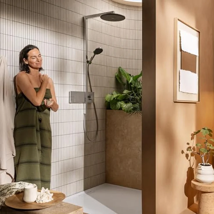 hansgrohe Raindance Alive S Duschsystem, Regendusche 300 mm mit Thermostat, Handbrause und EcoSmart Technologie, wassersparend, Chromoptik – Bild 7