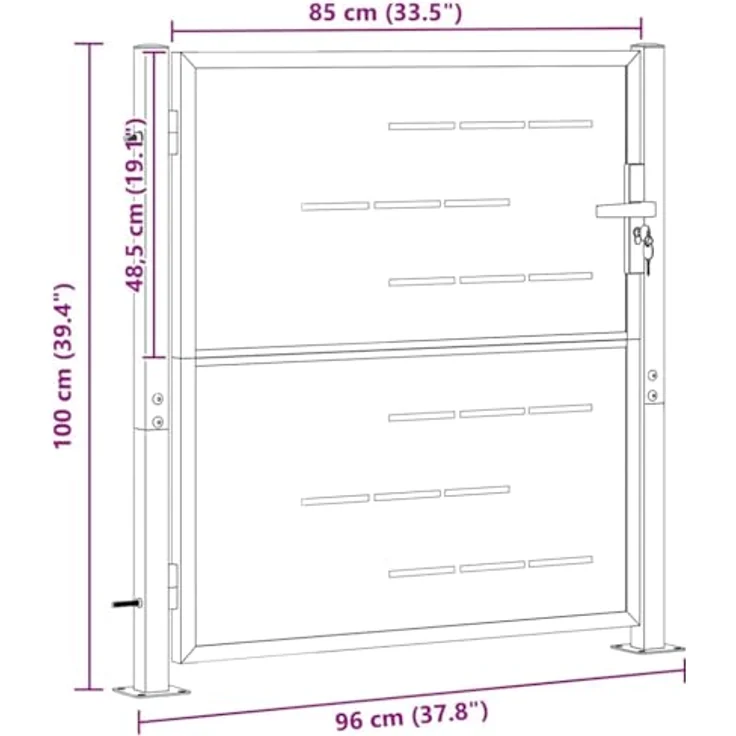 vidaXL Gartentor mit Schloss, Edelstahl, Wetterfest, Silber, 85 x 97 cm – Bild 3