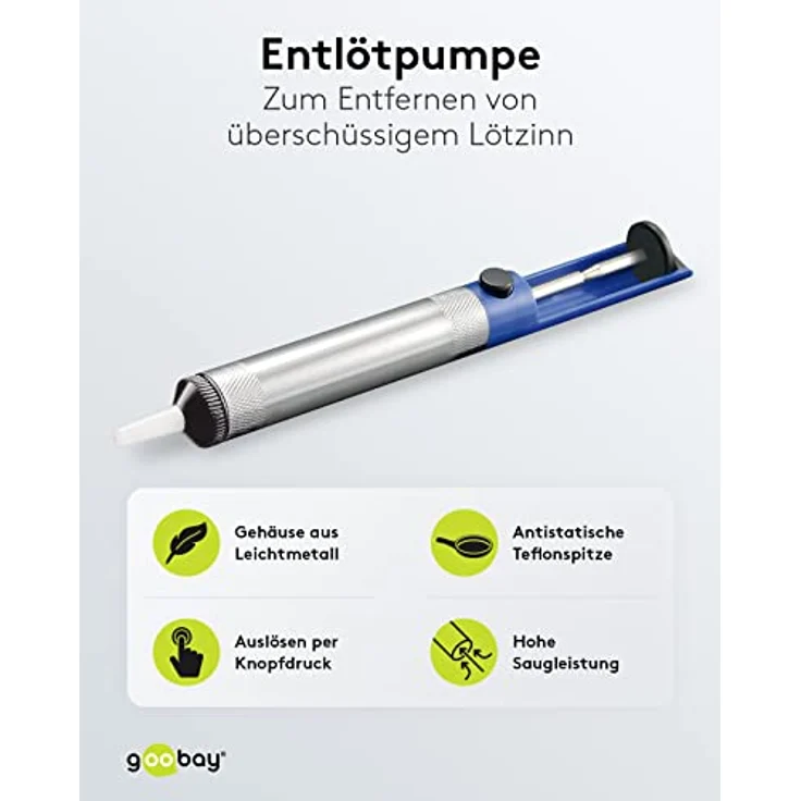 Goobay 51200 Entlötpumpe Leichtmetallgehäuse mit Teflonspitze und hoher Saugleistung – Bild 2