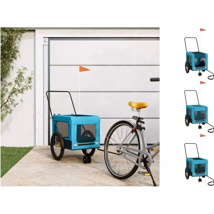 vidaXL Hunde-Transportbox Fahrradanhänger Hunde Blau und Schwarz Oxford-Gewebe Eisen, 135 x 68,5 x 73,5 cm (L x B x H), 45 kg Tragfähigkeit – Bild 1