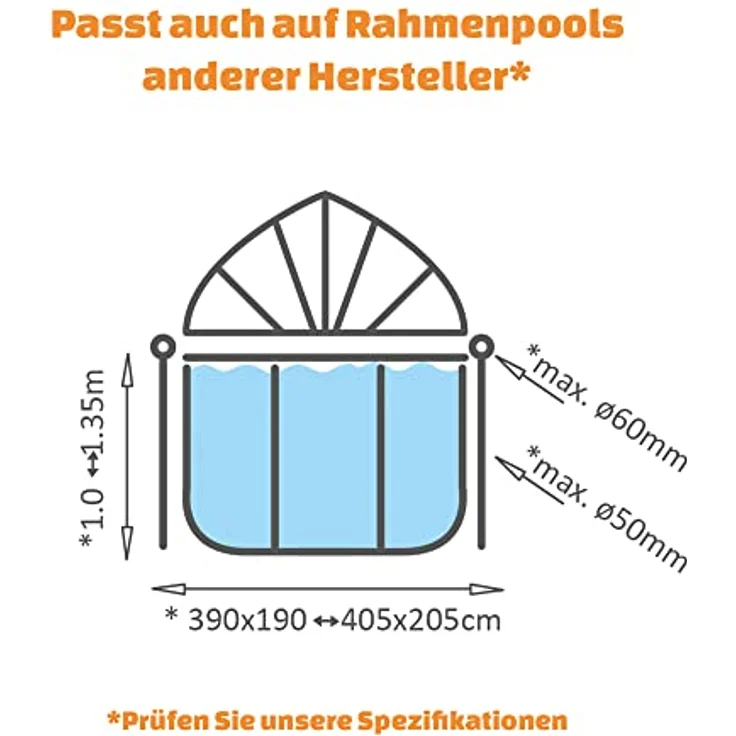 EXIT Toys Pool Abdeckung - 400x200cm - Universal - Rechteckige Multifunktionale Überdachung - Passt auf Pools in den Größen 390x190 – 405x205cm - Für Sauberes und Warmes Poolwasser - Pool Zubehör - Preisvergleich – Bild 3
