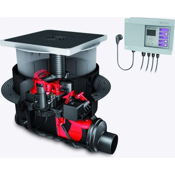 KESSEL 24100S Pumpfix F Komfort, Rückstaupumpanlage DN 100 für Bodenplatte mit schwarzer Abdeckung