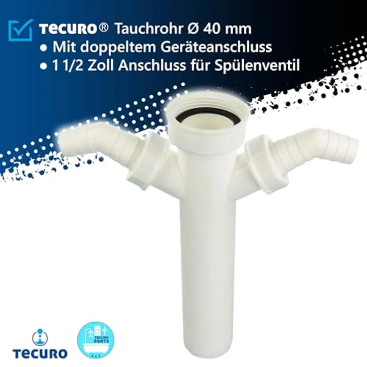 tecuro Tauchrohr Ø 40 mm mit 2 x Geräteanschluss für Spülensiphon, kürzbar, Kunststoff weiß – Bild 2