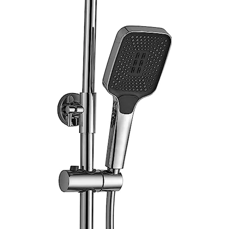 Rea Duschsystem HELIX, Duschset mit Duscharmatur, Regendusche 20x30 cm, Messingkopfbrause, Chrom – Bild 3
