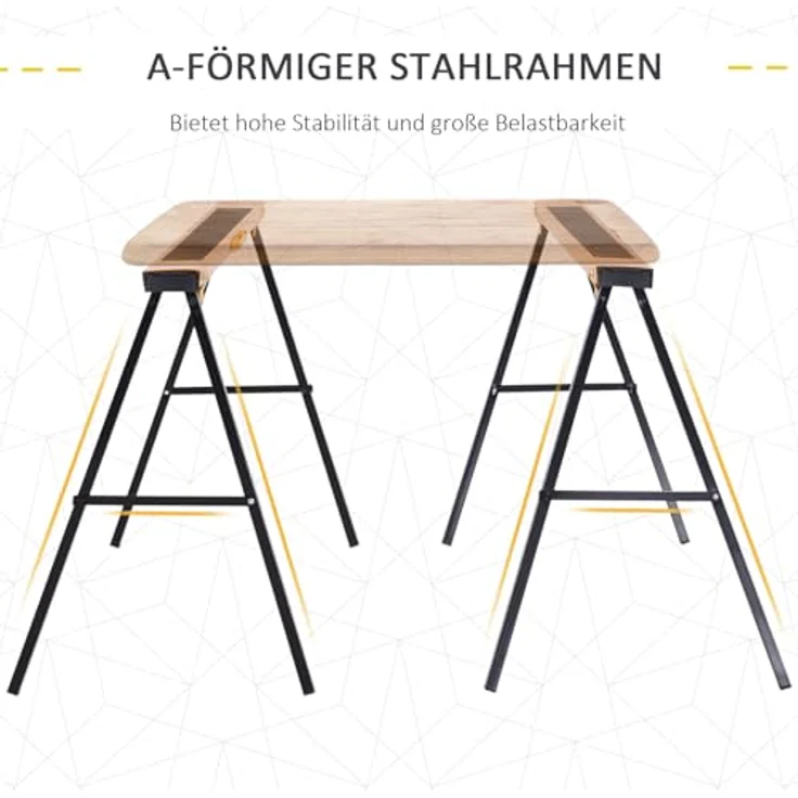 Durhand Sägebock 2er-Set Klappbar, rutschfestes Unterstellbock aus Metall in Gelb, 250 kg Tragkraft, 99,5 x 50 x 76 cm – Bild 5
