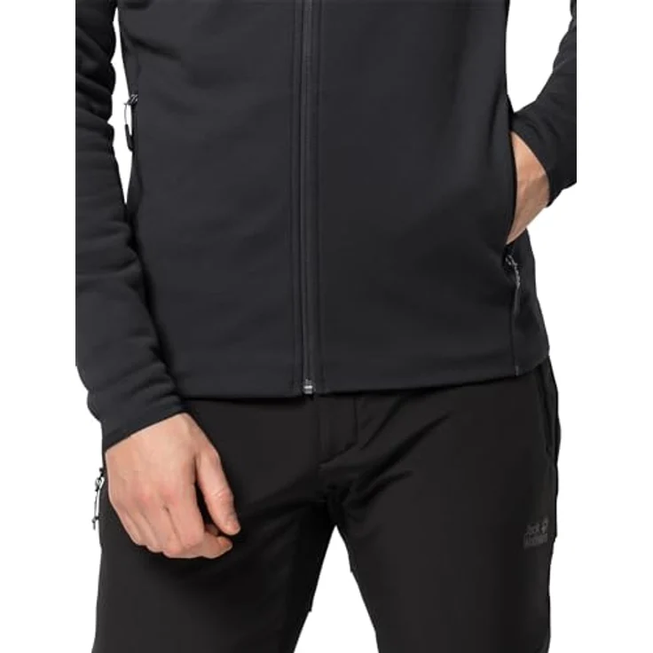 Jack Wolfskin Baiselberg Hooded Fleecejacke, superelastisches Power Stretch Material, Kapuze, Schwarz, Größe L – Bild 5