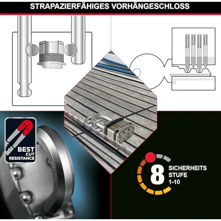 Master Lock Hochleistungs-Vorhängeschloss [Stahl, Gehäuseabdeckung aus Edelstahl] M1EURDLFSTS Sichere Boote und Tore bei Bootsanwendungen, silber – Bild 4
