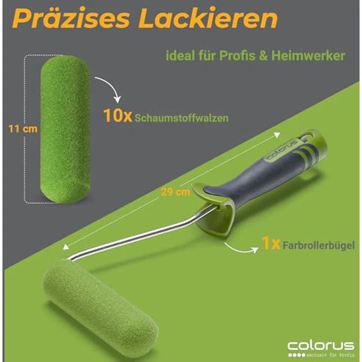 10 x Colorus Lackwalze superfein PLUS | Lackierwalze 11 cm beidseitig rund | Lackwalze-Schaumstoff für wasserbasierte, leicht lösemittelhaltige Lacke – Bild 6