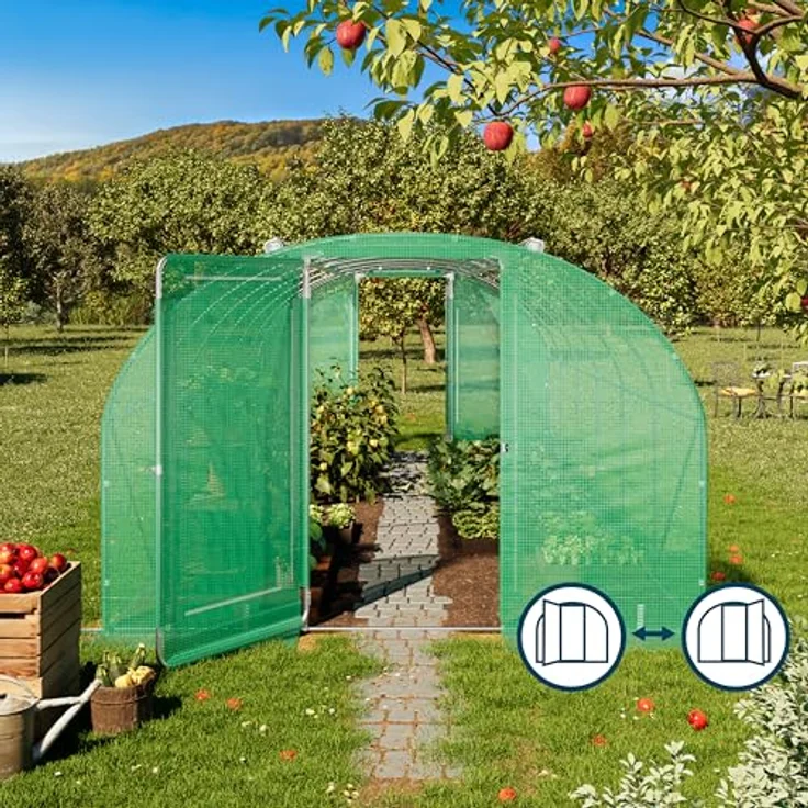 TOOLPORT Foliengewächshaus 3x8m Premium, schwenkbare Türkonstruktion, PE-Plane 180 g/m², wind- und wetterfest, grün transparent – Bild 3