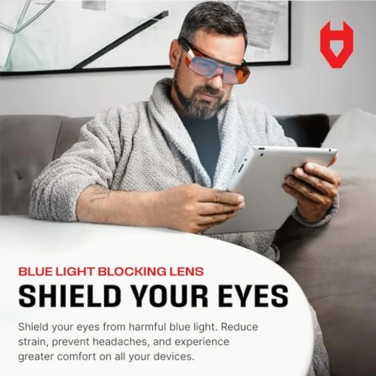 NoCry Blaulicht-Filter Schutzbrille, orangefarbene, kratzfeste Antibeschlag Brille mit 100% UV-Schutz für Brillenträger und Nicht-Brillenträger, ANSI Z87.1 – Bild 3