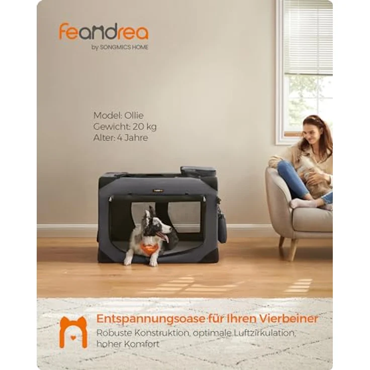 Feandrea Hundebox faltbar, Transportbox Hund, XXL, atmungsaktiv, grau – Bild 2