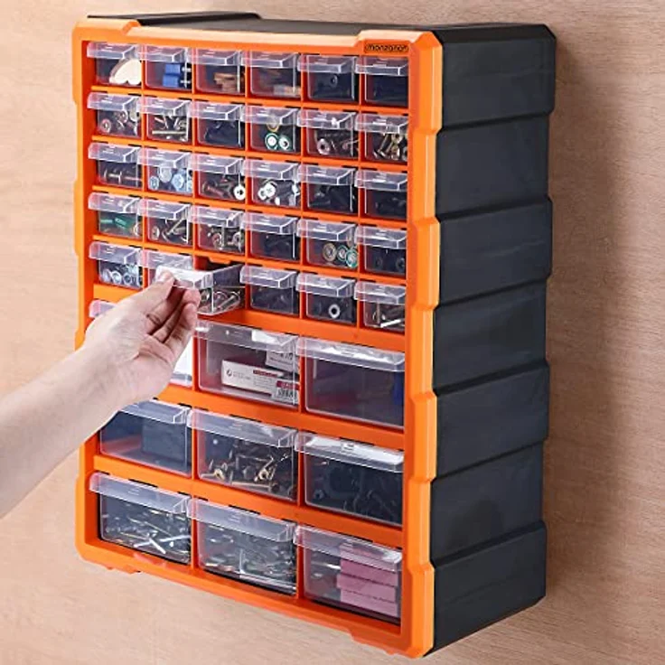 Monzana Sortimentskasten MW1502 39 Schubladen 47,5x38x16cm Trennwände bis 72 Fächer Werkstatt Sortierbox Sortierkasten – Bild 2