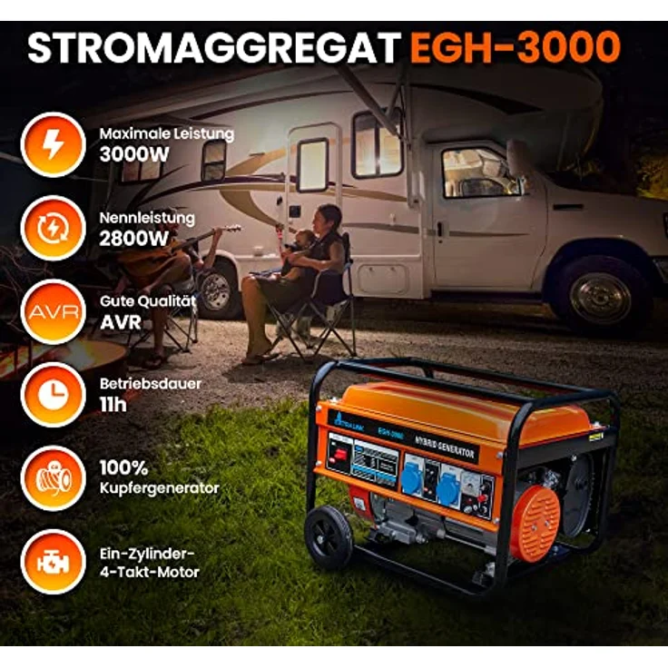 Extralink EGH-3000 Stromgenerator Hybrid Gas LPG CNG Benzin 3kW 1F Generator 3000W Tankvolumen 15L Easy-Start 2x AC 230V Camping, Schwarz – Bild 6