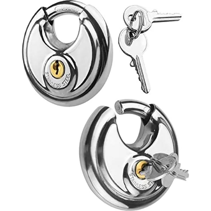 2er Set Rundschloss 70mm | Sicherheitsschloss mit 2x Schlüssel | 9mm Vorhängeschloss wetterfest - Edelstahl | Auto Anhänger Kastenschloss | gleichschließendes Schloss | Hängeschloss für Außenbereich