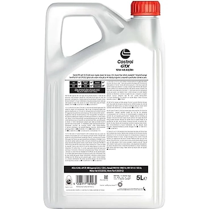Castrol Motoröl GTX 10W-40 A3-B4, High Performance Mehrbereichsmotoröl für Benzin- und Dieselmotoren, 5L – Bild 4