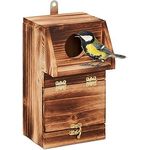 Relaxdays Nistkasten für Kohlmeise & Gartenrotschwanz, mit Reinigungsklappe, Holz, Vogelnistkasten zum Aufhängen, Natur