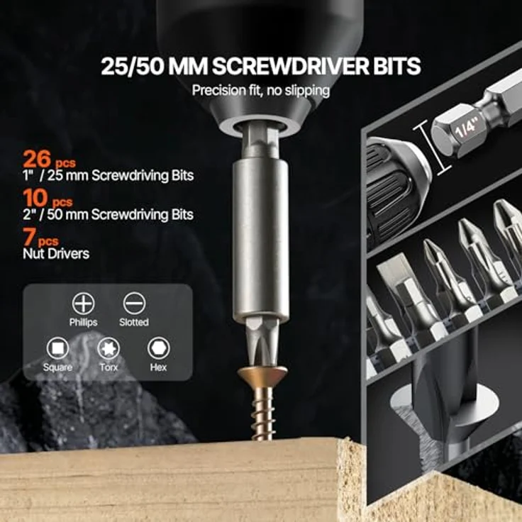 VEVOR 70-teiliges Bohrer- und Schraubendreher-Bit-Set, geeignet für Holz, Metall und Zement, inklusive Lochsäge und Dornadapter, in organisiertem Koffer – Bild 4