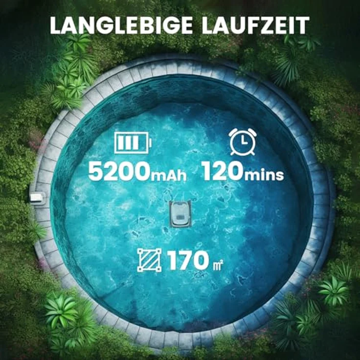 FM SOLAR Pool-Royal Akku-Poolreinigungs-Roboter PC10, kabelloser Poolsauger mit 5000mAh Akku, für Pools bis 100 m², intelligente Navigation und 4L Auffangbehälter – Bild 8