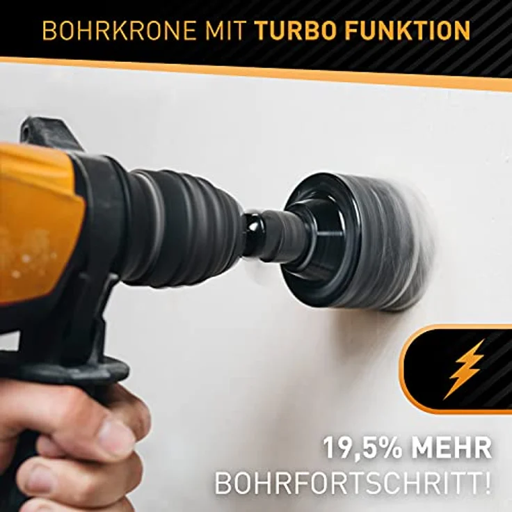HARDTWERK Turbo Bohrkrone 68mm SDS Plus, hammerschlagfester Dosenbohrer mit XXL Karbid-Hartmetallzähnen für Mauerwerk, Beton und Trockenbau – Bild 2