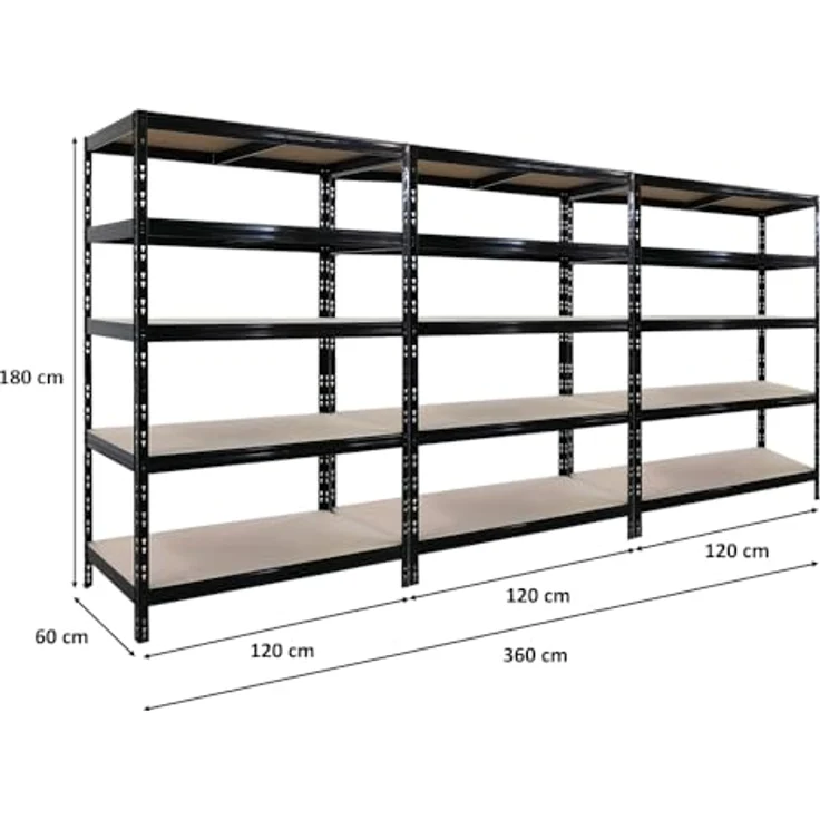 Proregal Schwerlastregal Mega Deal Tiger, 180 x 120 x 60 cm, Traglast 265 kg pro Boden, 5 Fachböden, schwarz, Steckmontage – Bild 2