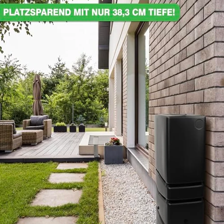 YourCasa Regentonne Eckig 350 Liter [Aqua Silo] XXL Regenfass mit Öffnung und Deckel - platzsparende Form - Frostsicher aus Kunststoff - Regenwassertonne - Regenwassertank Garten Schmal (Anthrazit) – Bild 3