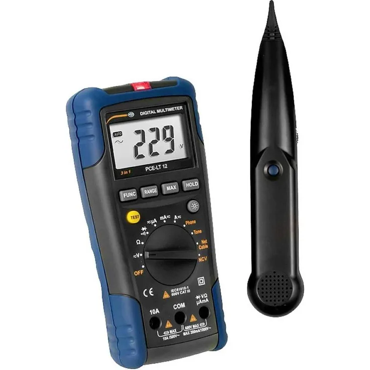 PCE Instruments PCE-AC 2000, Multimeter und Amperemeter mit NCV-Funktion und Kabelfinder, Hintergrundbeleuchtung für Elektriker und IT-Mitarbeiter