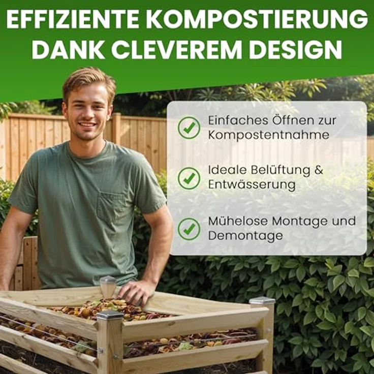 Gartenwelt Riegelsberger Moderner Komposter Single aus Lärchenholz 100x100 cm, Höhe 80 cm, Stecksystem, resistent gegen holzzerstörende Pilze oder Insektenfraß, naturbelassen in rötlich/gelbem Erscheinungsbild – Bild 2